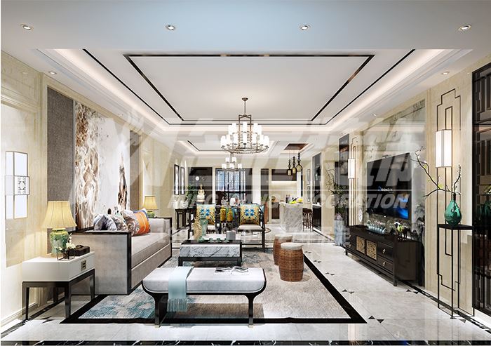 佛山市保利閱江臺新中式風(fēng)格三居室裝修案例